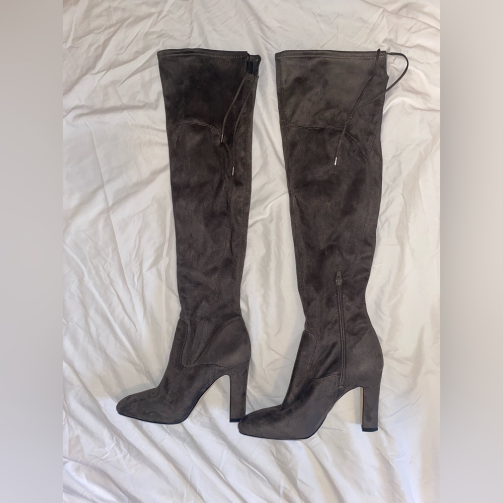 Gray suede 9M Ivanka Trump knee high helled boots